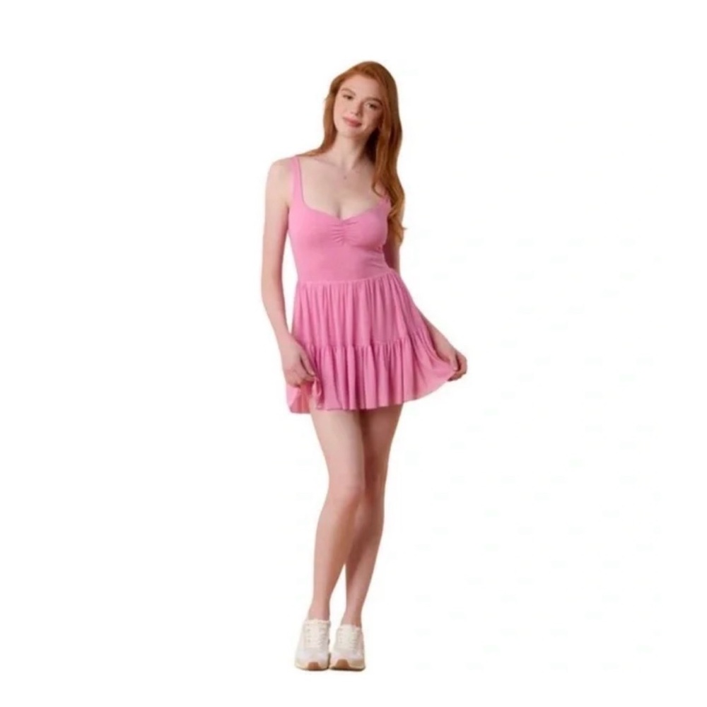 NWT Blogilates Pink Mini Dress with Tiered Skirt